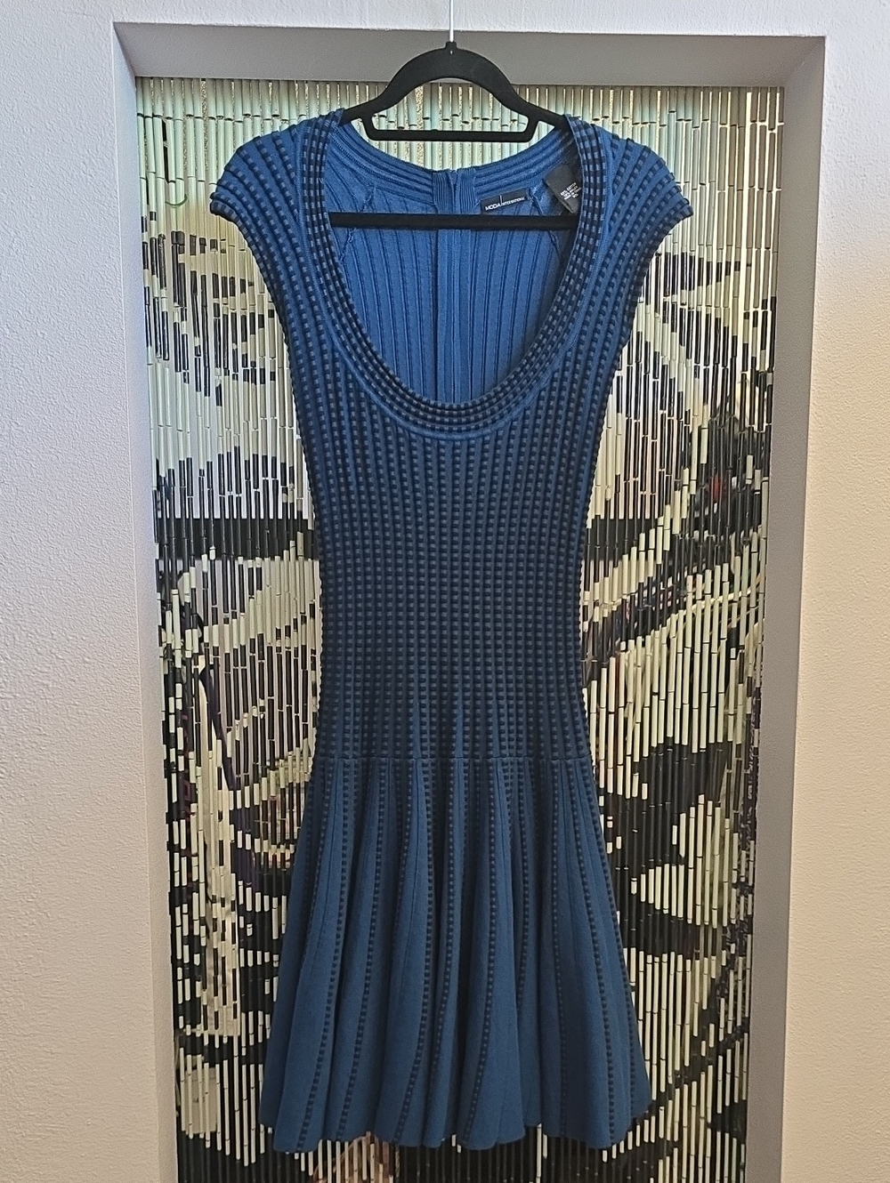 Moda International Textured Navy and Black Fit-and-Flare Mini Dress Size XS